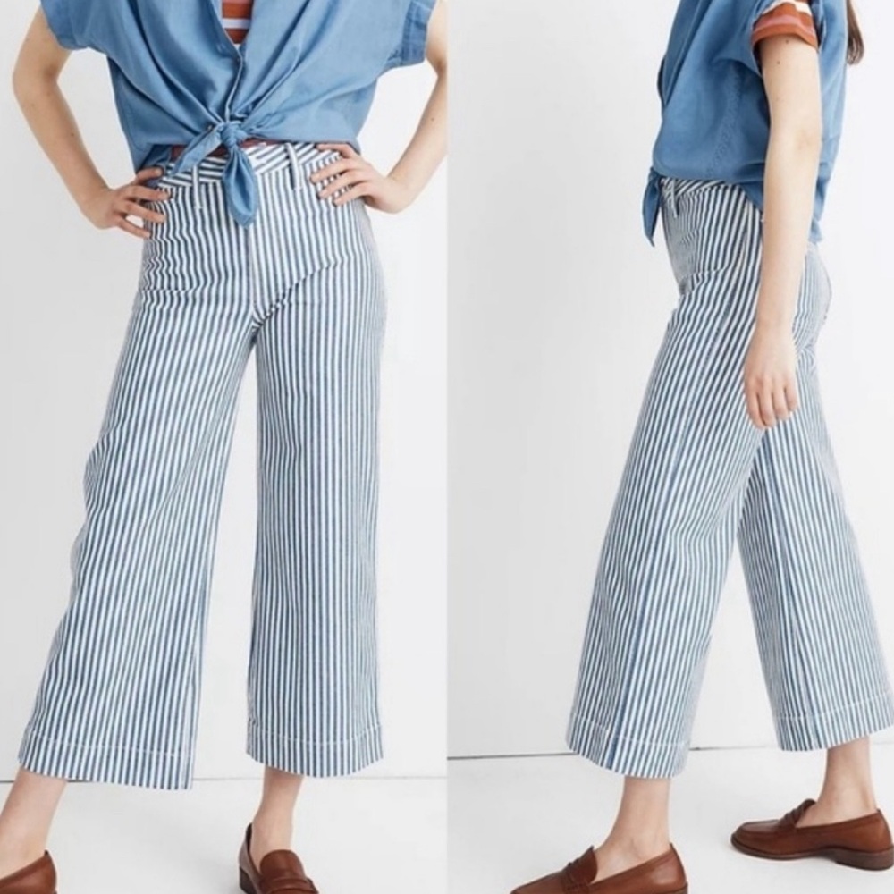 Madewell blue and white stripe crop pants